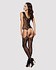 Бодистокінг Obsessive Bodystocking F221 S/M/L, силуетний квітковий малюнок, імітація панчіх, фото 4