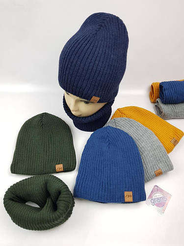 Подростковые вязаные шапки оптом на флисе для мальчиков, р.52-54, Grans ...