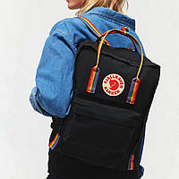 Чорний жіночий рюкзак із кольоровими ручками Kanken Classic місткістю 16 л, зручний, практичний