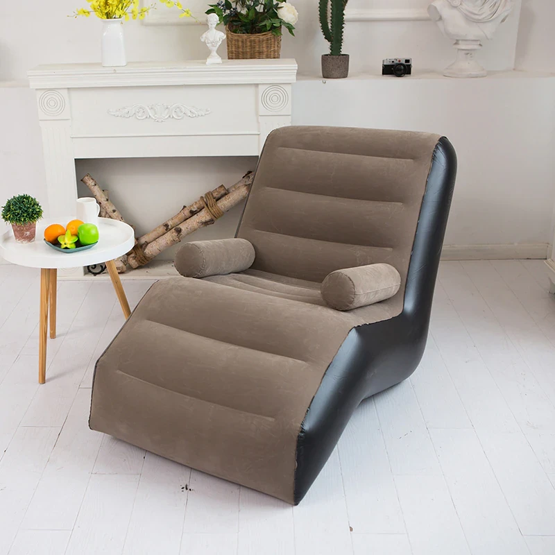 Надувне велюрове крісло з пуфом Air Sofa Чорно-бежевий