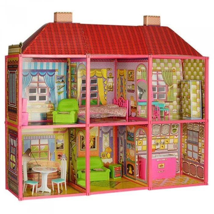 Ляльковий будиночок для барбі великий двоповерховий пластмасовий іграшковий будинок з меблями