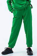 Спортивные штаны-джоггеры для девочки зеленого цвета из материала трехнитка качества пенье р. 104-170