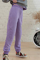 Джоггеры для девочки фиолетового цвета из материала трехнитка качества пенье р. 104-170