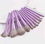 Набір пензлів для макіяжу Rozi Lour mini фіолетовий 12 шт, фото 2