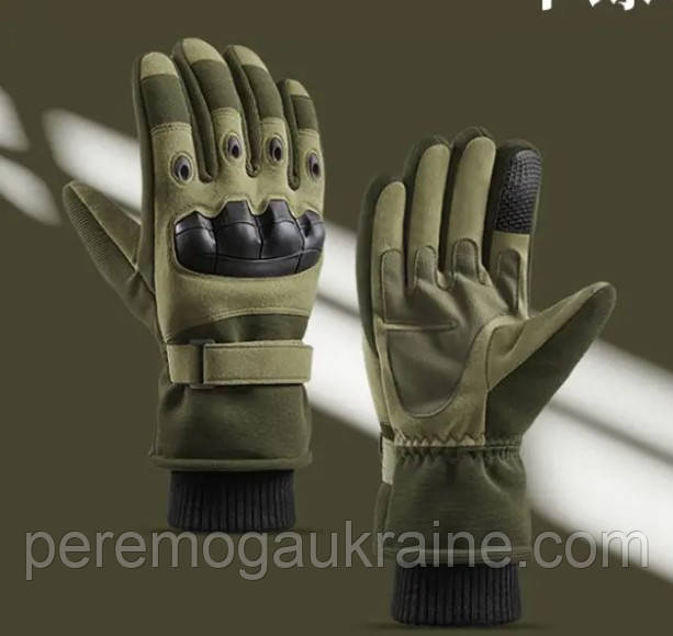 Зимові повнопалі тактичні рукавички на флісі Solve Олива c кісточками KT6010201 розмір М