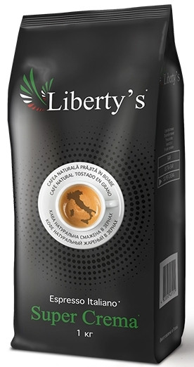 Кава зернова Liberty's Super Crema, 1кг 20/80 італійське обсмажування, Італія (Liberty Super Crema)
