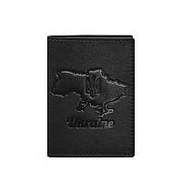 Обложка для паспорта кожаная ручной работы черная обложка на паспорт с картой Украины из кожи