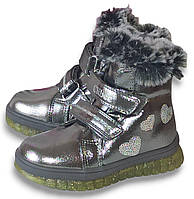 Зимние ботинки для девочки на овчине Clibee Н220 серебряные. Размеры 23,24,25
