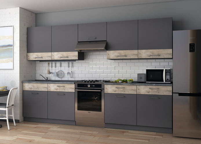 Кухня Лея Doros 3 метра., графит/клондайк ДСП 300х60х250. Готовая кухня ...