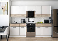 Кухня Лея Doros 2.6 м., белый/дуб сонома ДСП 260х60х250. Готовая кухня, модульная кухня. Кухонный гарнитур