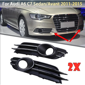 Решітка в бампер AUDI (Ауді) A6 C7 (2011-2014) Чорна матова, хром обідок та ребра