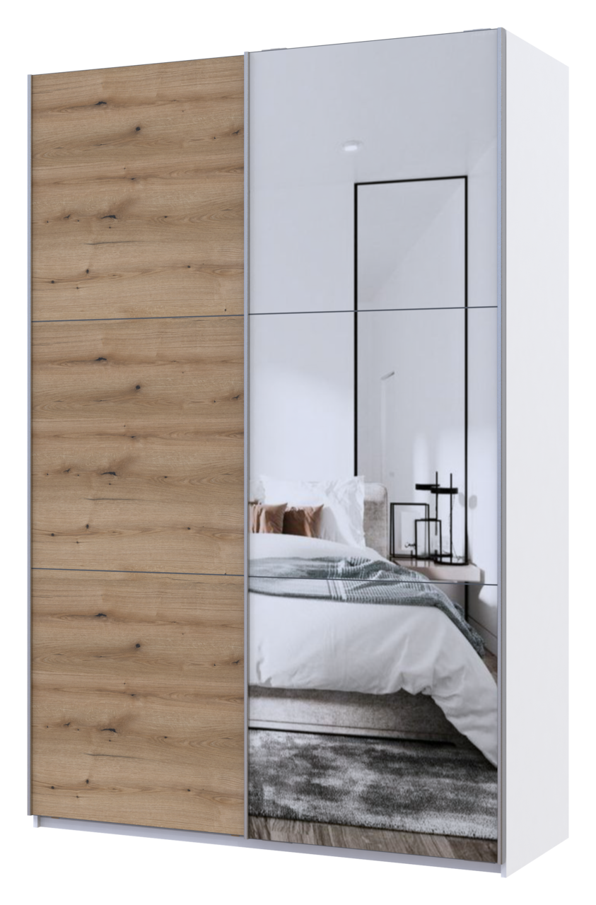 Шафа купе з дзеркалом 160х60х240. Doros G-Caiser білий дуб евок 1 ДСП / 1 дзеркало . Шафи купе для спальні, фото 1
