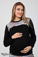 Модный свитшот Rida для беременных и кормящих черный с цветочным принтом L