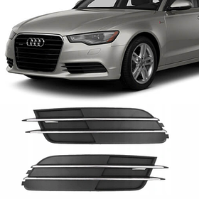 Решітка в бампер AUDI (Ауді) A6 C7 (2011-2014) Чорна матова, хром ребра