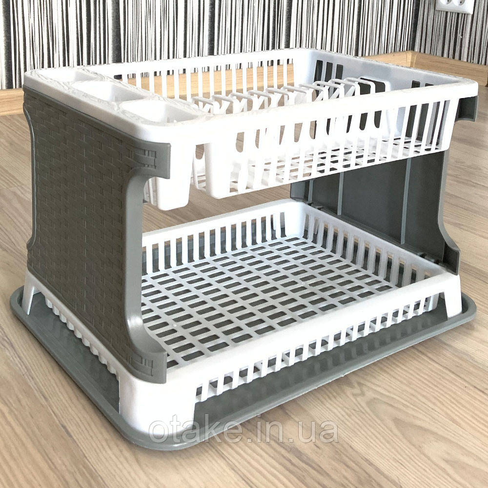 Сушка для посуду двоярусна Ротанг RATTAN TUFFEX чорно-біла