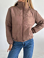 Женская укороченная курточка из матовой плащевки, мокко