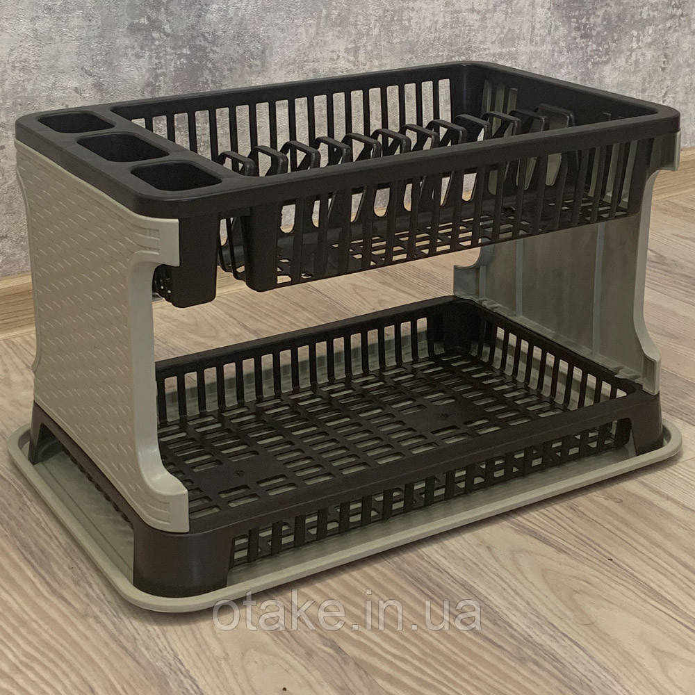 Сушарка для посуду двоярусна TUPPFEX Ротанг RATTAN Оливково-коричнева, фото 1