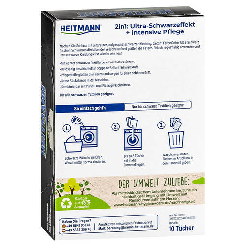 Купить Салфетки для стирки Heitmann Ultra Schwarz для черных вещей 10 ...