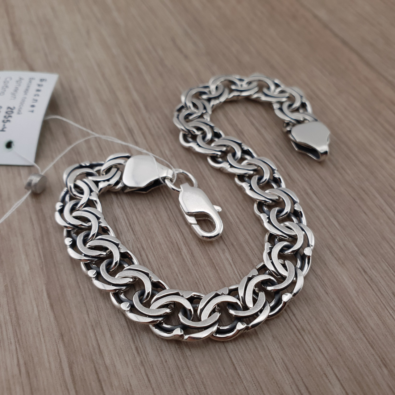 Срібний браслет чоловічий бісмарк масивний. Широкий – 8 мм Довжина 24 см, фото 1