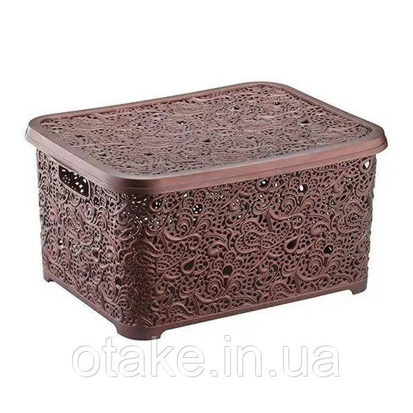 Кошик для білизни Ажурний з кришкою Elif 10л Коричнева