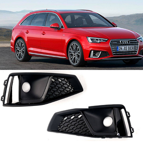 Решітка в бампер AUDI (Ауді) A4 B9 (2015-2019) Чорна матова з глянцем, стиль RS4, фото 1