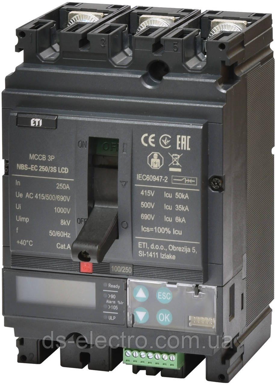Автоматичний вимикач NBS-EC 100/3L LCD 100A (36kA, (0.4-1)In/(1.5-12)In) 3P