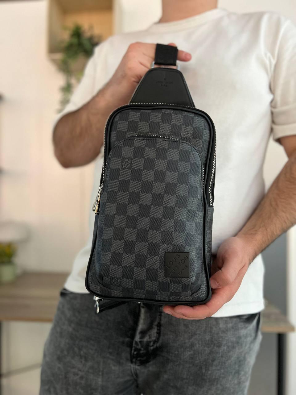 Чоловічий слінг Louis Vuitton сірий шкіряний картатий Сумка через плече Луї Віттон, фото 1