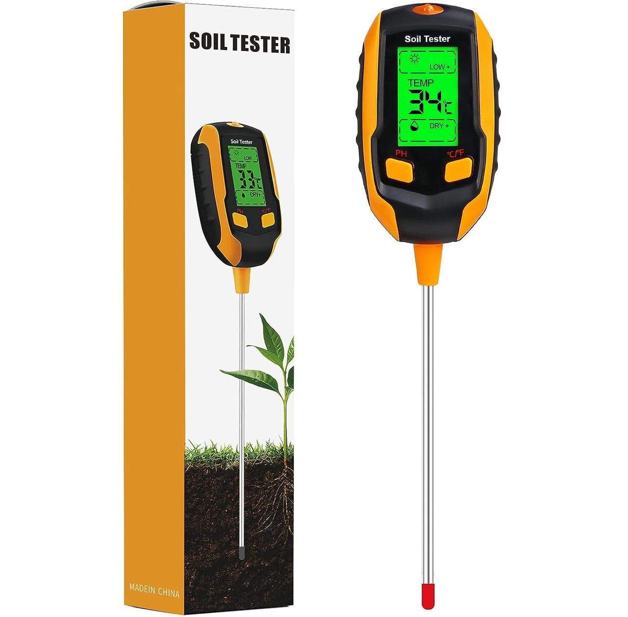 Анализатор почвы 4 в 1 уровень ph измеритель температуры влажности почвы, тестер освещения - фото 2 - id-p1962160235