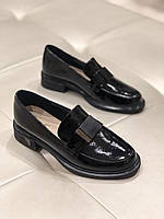 Лакированные слиперы женские черные стильные туфли на низких каблуках 18J1795-01D-6056 Brokolli 3064