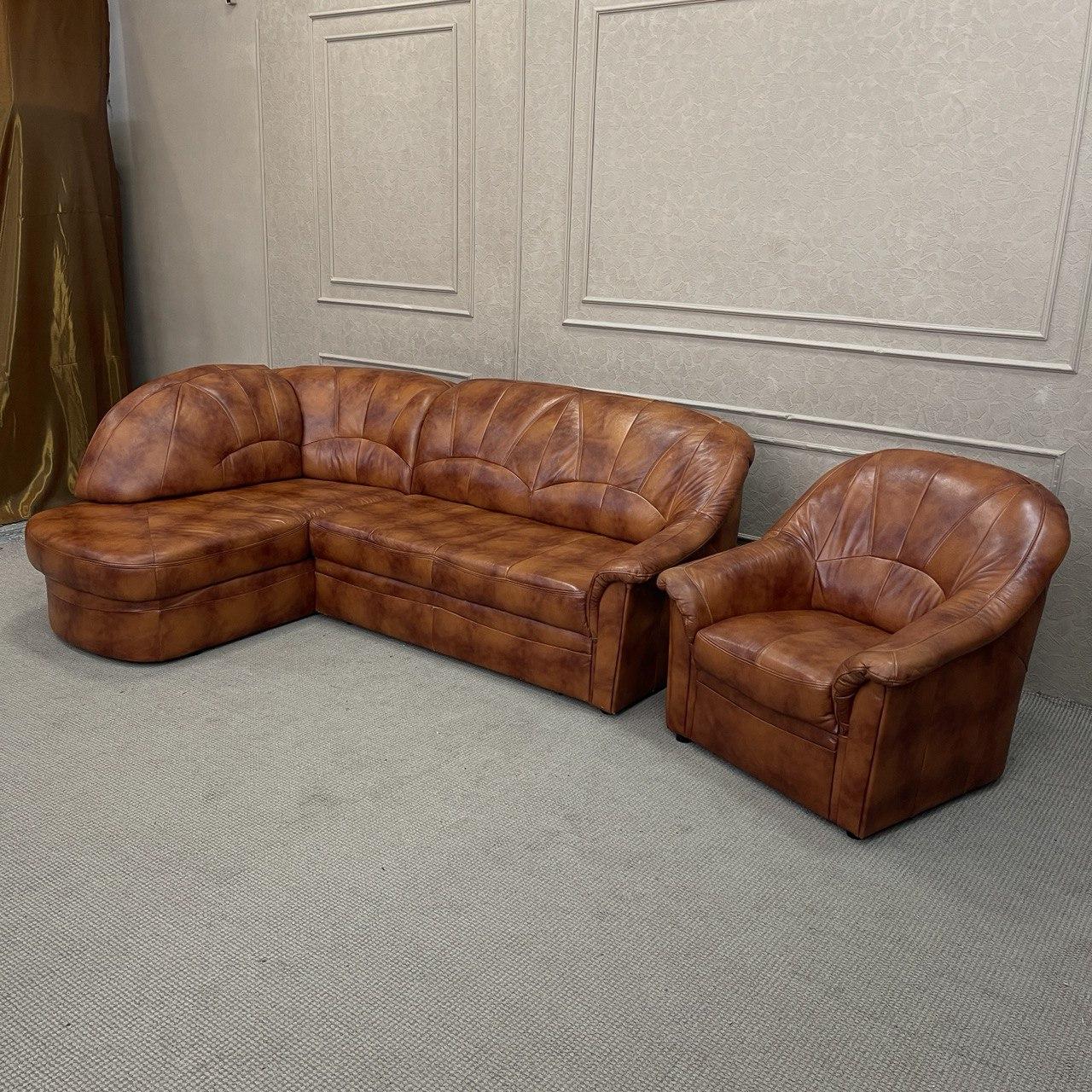 Комплект из натуральной кожи диван и кресло - фото 1 - id-p1962176606