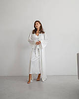 Довгий шовковий жіночий халат білого кольору Anetta білий пеньюар для жінок на ранок нареченої тканина шовк армані