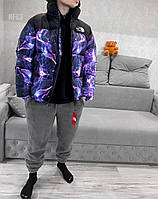 Мужская куртка теплая с принтом (черная с фиолетовым) стильная красивая цветная яркая молодежная рипстоп snf63