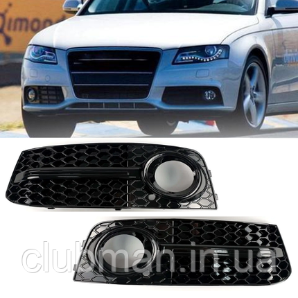 Решітка в бампер AUDI (Ауді) A4 B8 (2007-2011) Чорна глянцева, стиль RS4, фото 1