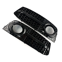 Решітка в бампер AUDI (Ауді) A4 B8 (2007-2011) Чорна глянцева, стиль RS4, фото 2