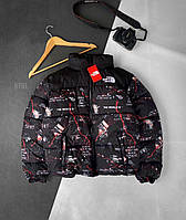 Мужская куртка теплая с принтом (черная с красным) стильная красивая цветная яркая молодежная рипстоп snf61