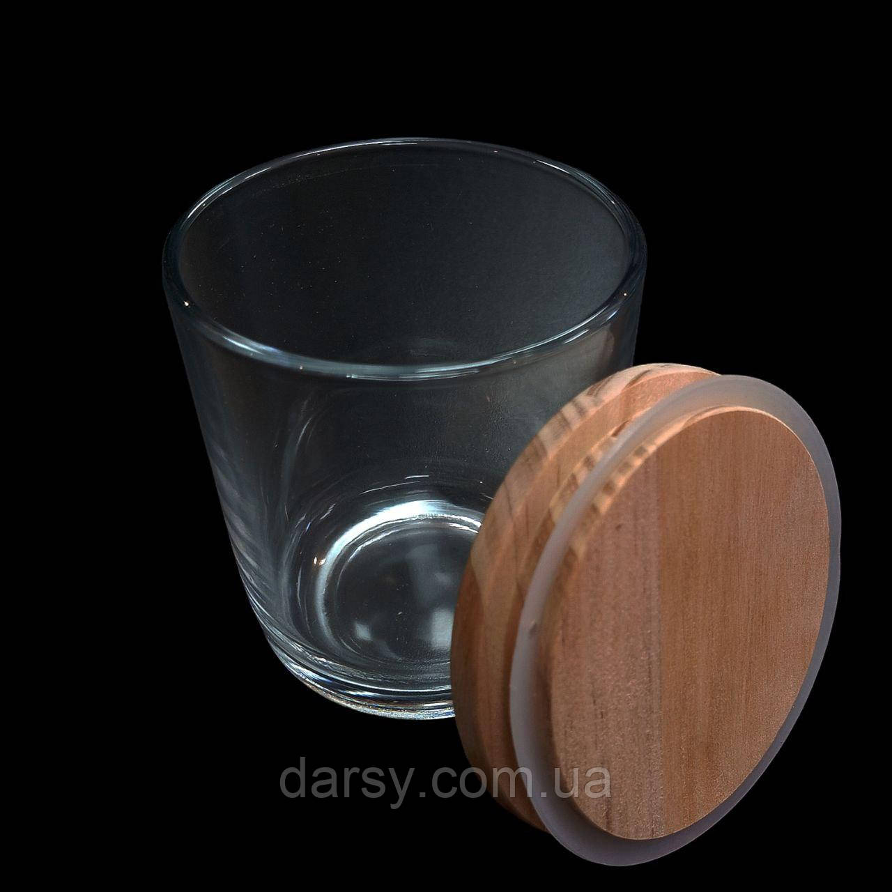 Скляна банка для свічок із дерев'яною кришкою, 200 мл, 98х82 мм, фото 1
