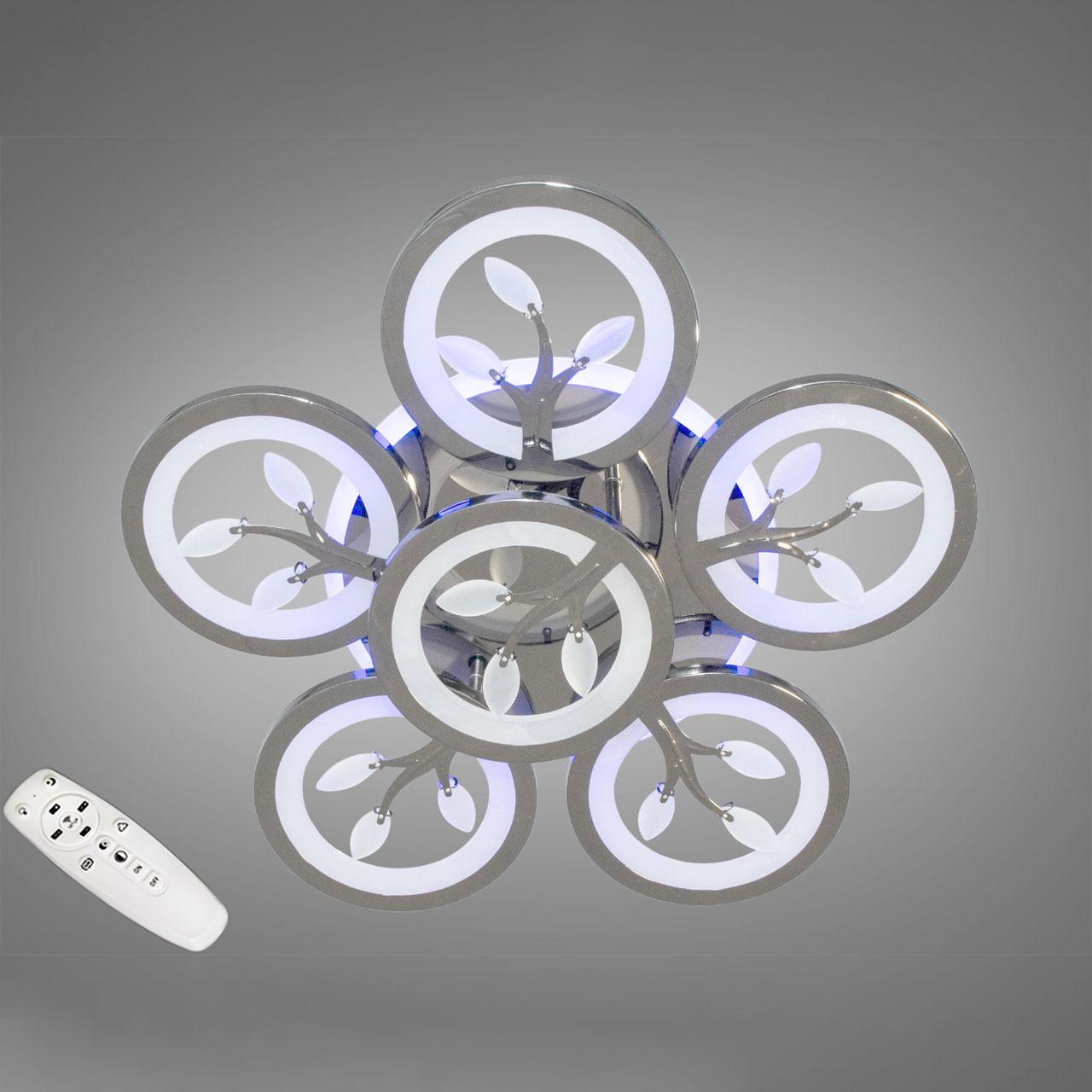 Світлодіодна люстра 105 Вт колір хром з підсвічуванням основи та пультом д/к D-7799/5+1 HR LED 3color dimmer, фото 1