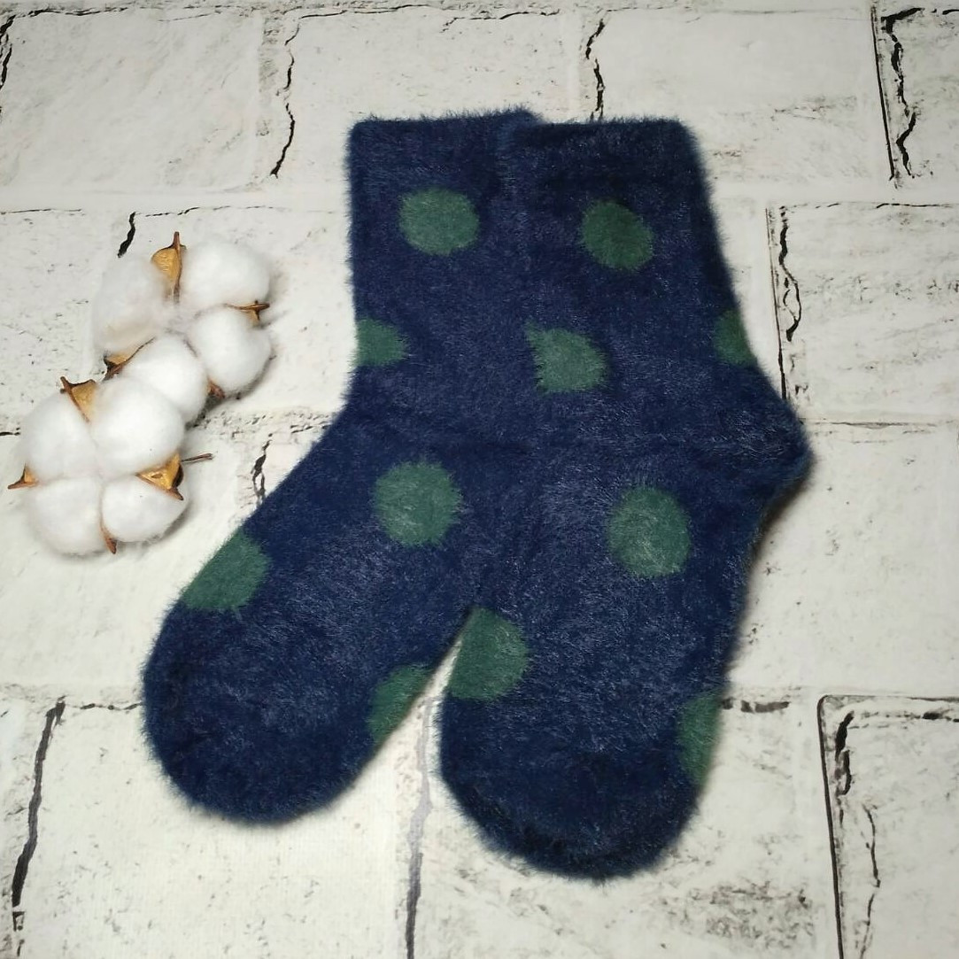 Жіночі шкарпетки термошкарпетки норка кашемір сині в горох
