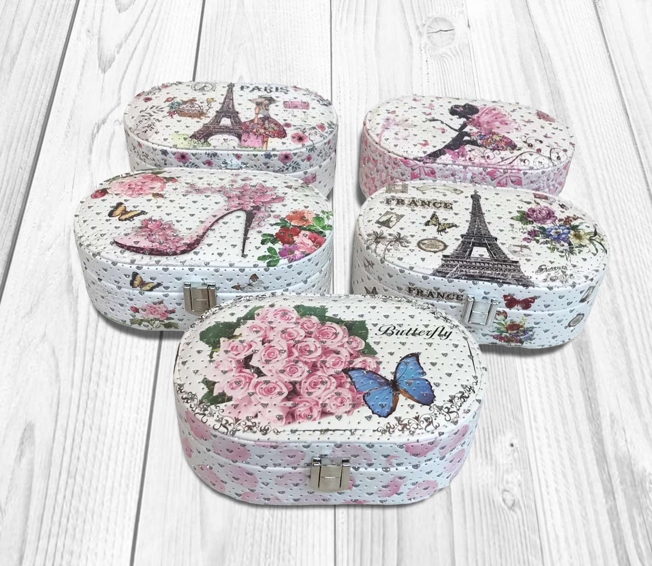 🤍Скринька жіноча для прикрас Paris Style зі шкірозамінника, з замочком, овальна, 5 видів, фото 1