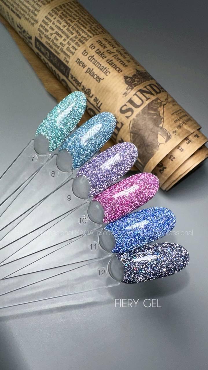 Світловідбивний гель-лак для нігтів Saga FIERY GEL №7-12, 8 мл (Палітра)