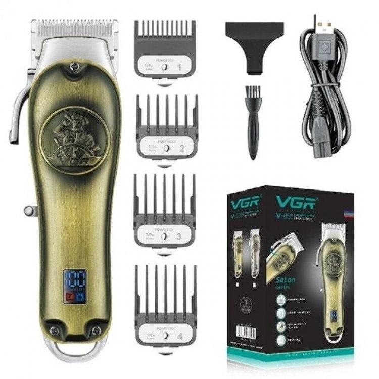 Потужна  акумуляторна металева машинка для стрижки волосся VGR V 658 з насадками електробритва тример