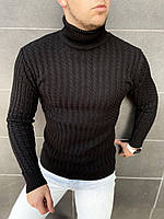 Чоловічий вовняний светр класичний зимовий чорний Светр в'язаний на зиму