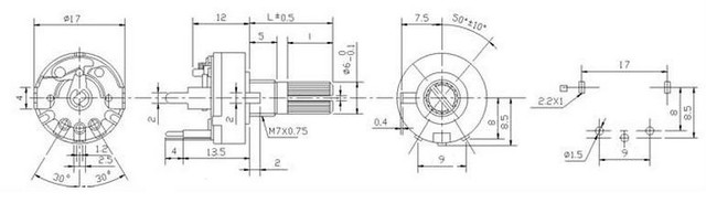 Размеры потенцометра RV17-K2-10K