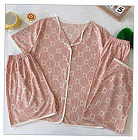 Женская домашняя пижама тройка принт орнамент, женский домашний костюм рубашка шорты штаны, женские пижамы 3в1