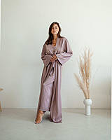 Стильний жіночий довгий пеньюар колір кремовий модний халат кімоно Anetta максі довжини на запах для ранку нареченої