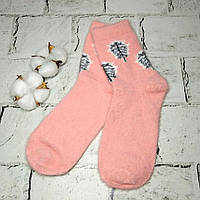 Женские носки термоноски Норка шерсть с рисунком розовые
