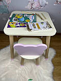 Столик дитячий квадратний білий та стілець біло-рожевий  Ведмедик  (Украинский Производитель), фото 2