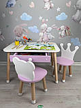 Столик дитячий прямокутний з шухлядкою біло-рожевий та два стільця біло-рожевих  Ведмедик  та  Корона, фото 3
