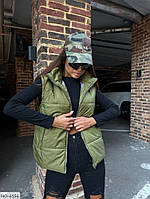 Жилет женский стеганый демисезонный короткий прогулочный на молнии со съемным капюшоном размеры 42-46 арт 642