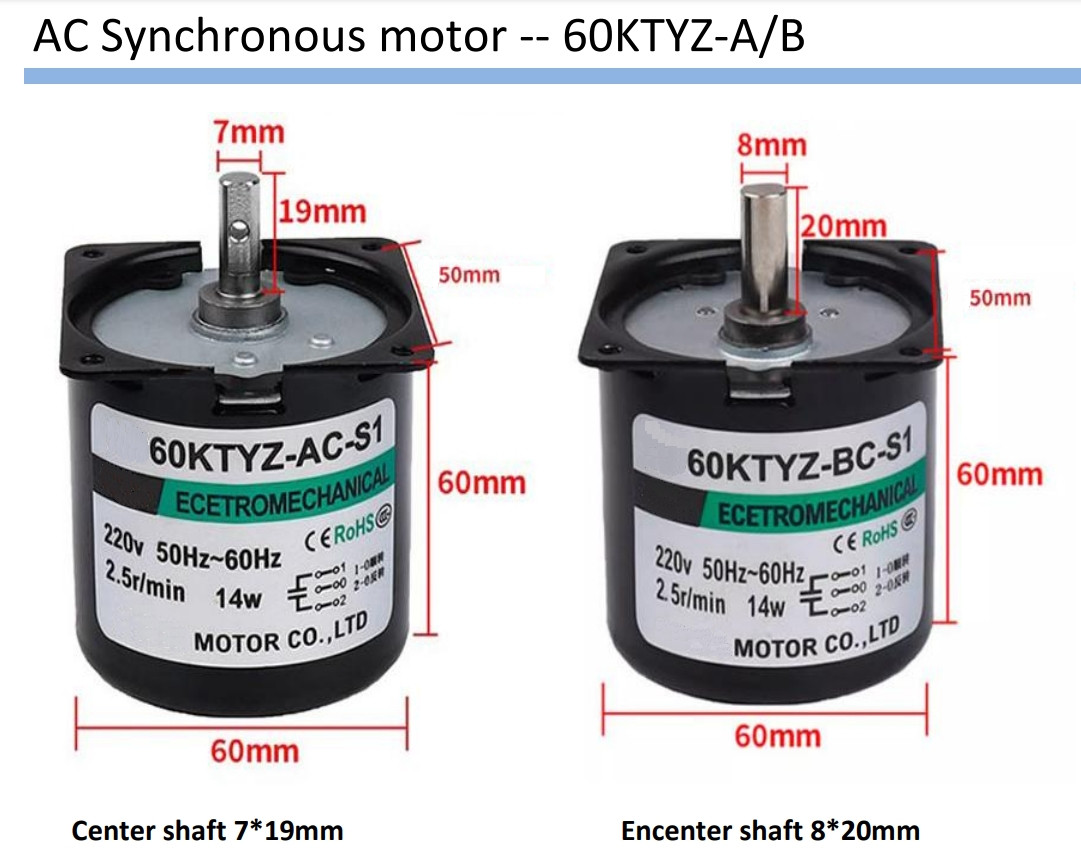 Мини моторедуктор размер 60ktyz/AC7, 5об/мин Вал 7мм по центру - фото 3 - id-p1962304448